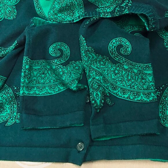 Isaac Mizrahi Live! Paisley Printed Cardigan/Sweater Green/Navy Button Closure S - Picture 5 of 9
